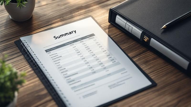 Übersichtsblatt mit Zinssätzen und Gebühren neben einem Finanzordner auf einem Schreibtisch